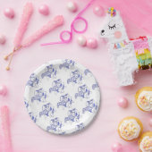 Assiette en papier Cheval Dala bleu et blanc (Fête)
