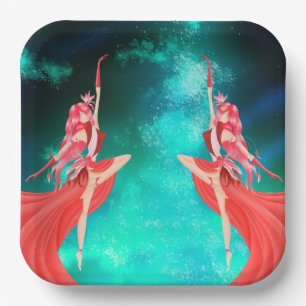 Assiette en papier ciel nocturne ballerine rose