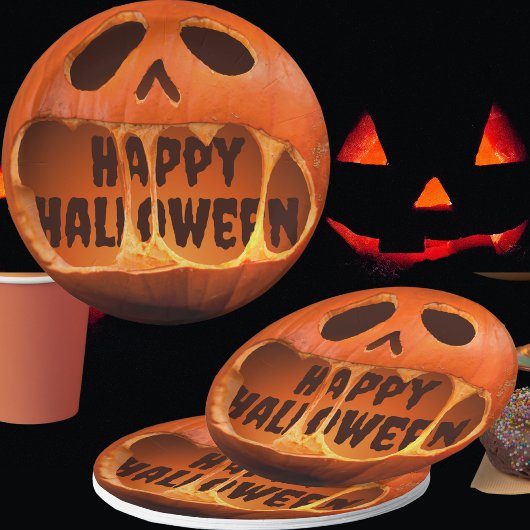 Assiette en papier citrouille Jack o'lantern Hallo