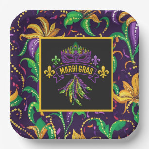 Assiette en papier colorée Mardi Gras