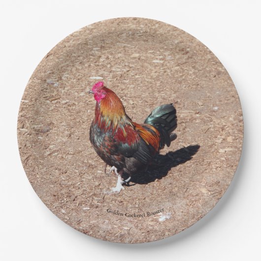 Assiette en papier Coq Cockerel doré (Devant)