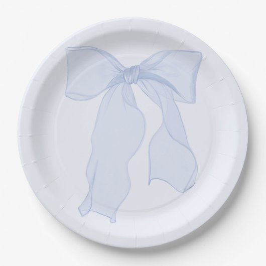 Assiette en papier Coquette à ruban bleu (Devant)