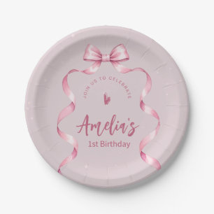 Assiette en papier Coquette anniversaire Ruban Ros