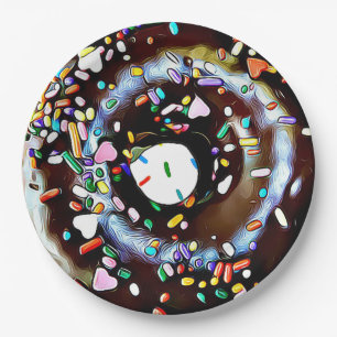 Assiette en papier de fête avec donut au chocolat