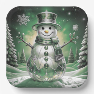 Assiette en papier de fête flocons de neige bonhom