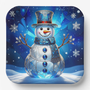 Assiette en papier de fête flocons de neige bonhom