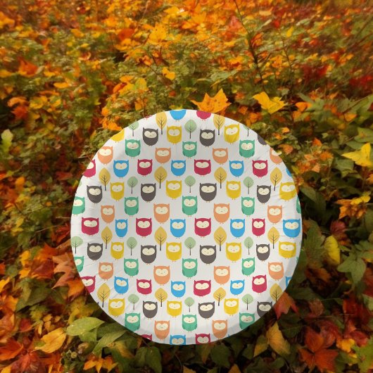 Assiette en papier de hibou de dessin animé multic