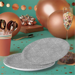 Assiette en papier de Noël flocon de neige gris et