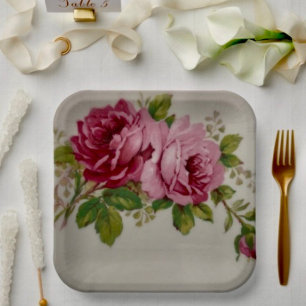 Assiette en papier Élégance Chou Rose Vintage