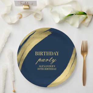 Assiette en papier élégante Navy et Or pour fête d