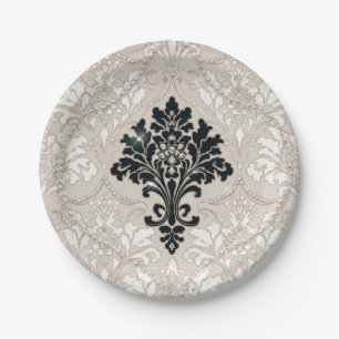 Assiette en papier élégante noire et blanche à mot