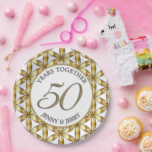 Assiette en papier élégante Or et Blanc pour Anniv (Fête)