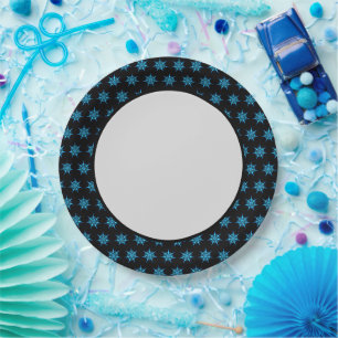 Assiette en papier étoiles nautiques bleues
