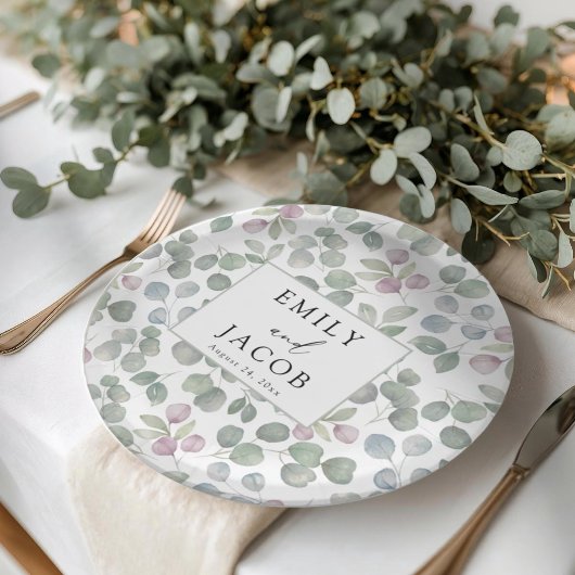 Assiette en papier eucalyptus verdure rustique