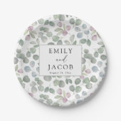 Assiette en papier eucalyptus verdure rustique (Devant)