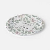 Assiette en papier eucalyptus verdure rustique (Angle)