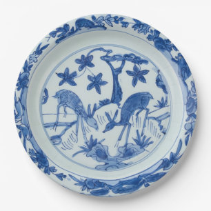 Assiette en papier fausse porcelaine de Chine bleu