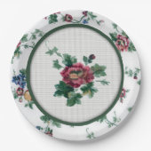 Assiette en papier Faux Point de Croix Rose (Devant)