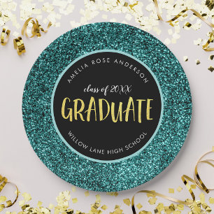 Assiette en papier Faux sarcelle Paillettes Diplôm
