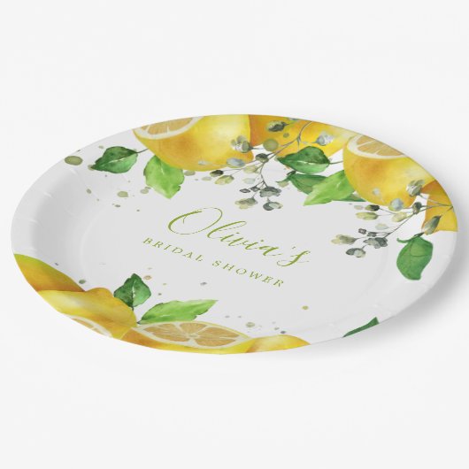 Assiette en papier fête citrons aquarelle (Angle)