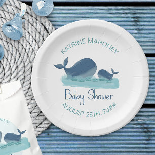 Assiette en papier Fête de bébé Baleine Heureuse M