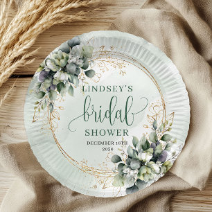 Assiette en papier Fête de mariage aquarelle Vert