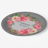 Assiette en papier Fête de mariage Florale Rose Aq (Angle)