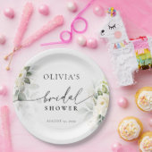 Assiette en papier Fête de mariage Roses blanches  (Fête)