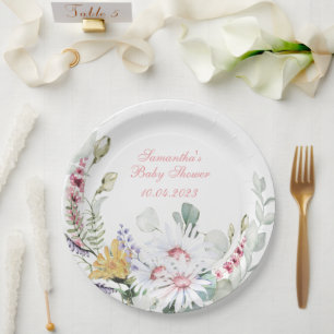 Assiette en papier Fête Prénatale Bébé Fleur Sauva