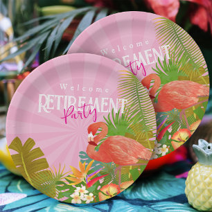 Assiette en papier Flamant Rose Retraite 