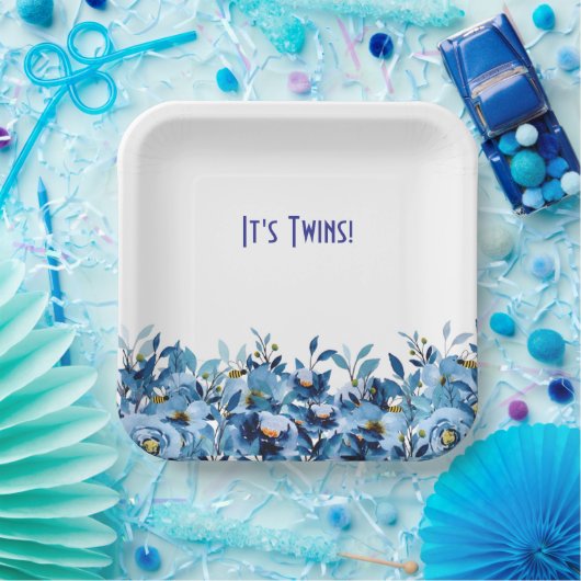 Assiette en papier fleur bleue et papillon (Fête)
