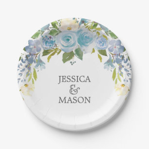 Assiette en papier fleur bleue poussiéreuse