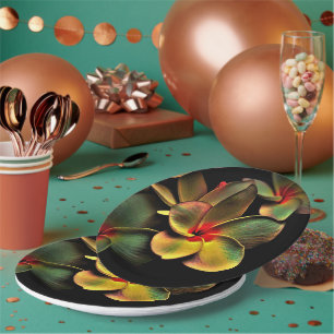 Assiette en papier fleur de frangipanier colorée