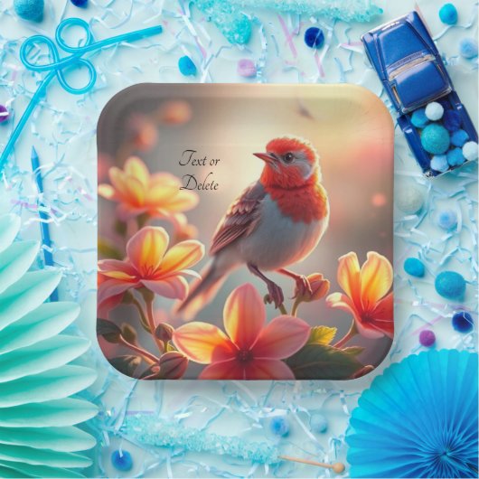 Assiette en papier fleur Orange Bird (Fête)