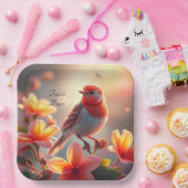 Assiette en papier fleur Orange Bird (Fête)