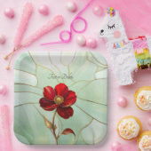 Assiette en papier Fleur rouge vitrail (Fête)