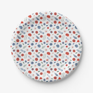 Assiette en papier fleuri patriotique Été Americ