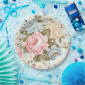 Assiette en papier fleurie bleu rose jaune (Fête)