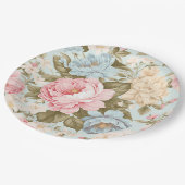 Assiette en papier fleurie bleu rose jaune (Angle)