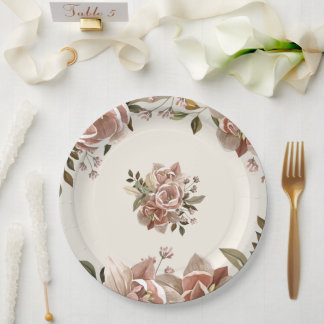 Assiette en Papier Fleurie Rose Poussiéreuse pour