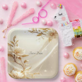 Assiette en papier Fleurs blanches et dorées (Fête)