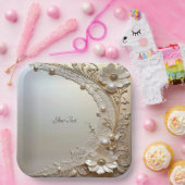 Assiette en papier Fleurs blanches modernes Perles (Fête)