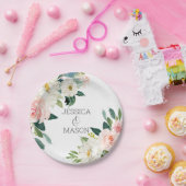 Assiette en papier Fleurs de monogramme de mariage (Fête)
