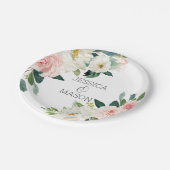 Assiette en papier Fleurs de monogramme de mariage (Angle)