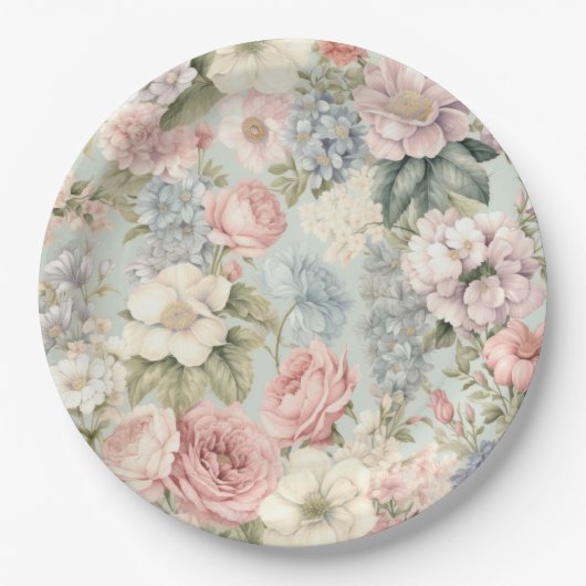 Assiette en papier Fleurs de vintage (Devant)