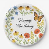 Assiette en papier Fleurs d'été Joyeux Anniversair (Devant)