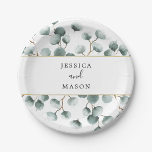 Assiette en papier Fleurs d'eucalyptus pour mariag
