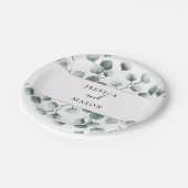 Assiette en papier Fleurs d'eucalyptus pour mariag (Angle)