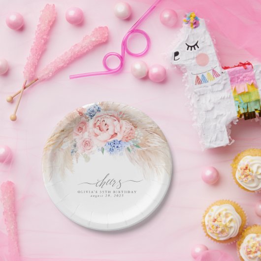 Assiette en papier Fleurs d'herbe des Pampas Tropi (Fête)