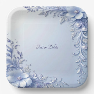 Assiette en papier Fleurs Ornementales Bleues avec
